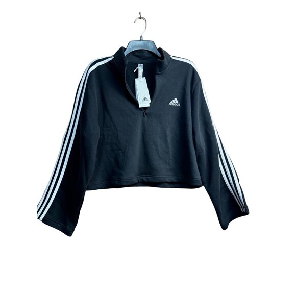 Adidas Womens Black 3-Stripes Loose Fit Cropped Sweatshirt L - Picture 4 of 10